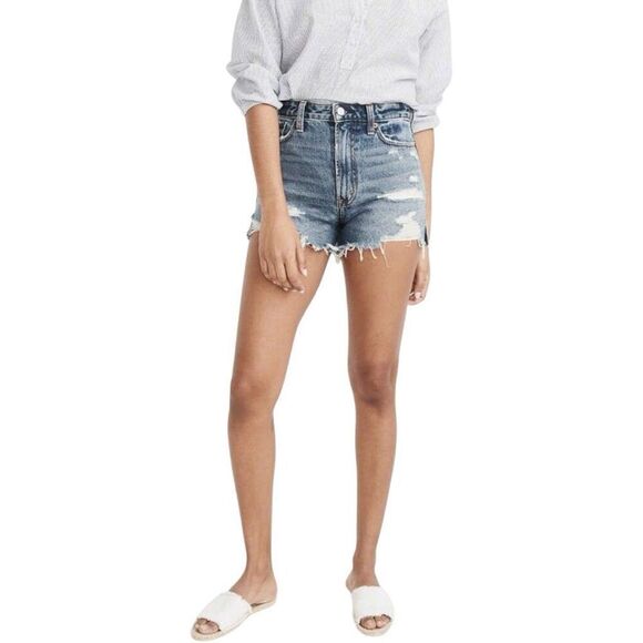Womens Abercrombie & Fitch High Rise Distressed Annie Ripped Jean Shorts - Sz 6 - Picture 1 of 3
